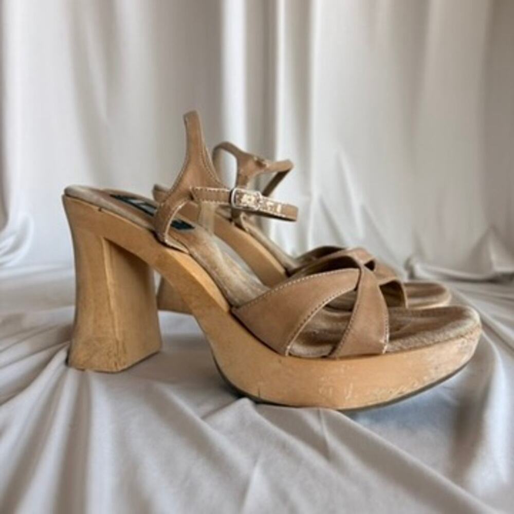 l.e.i. Wooden Platform Sandals -  Chunky Block Heel, 90s/Y2K, Size 8